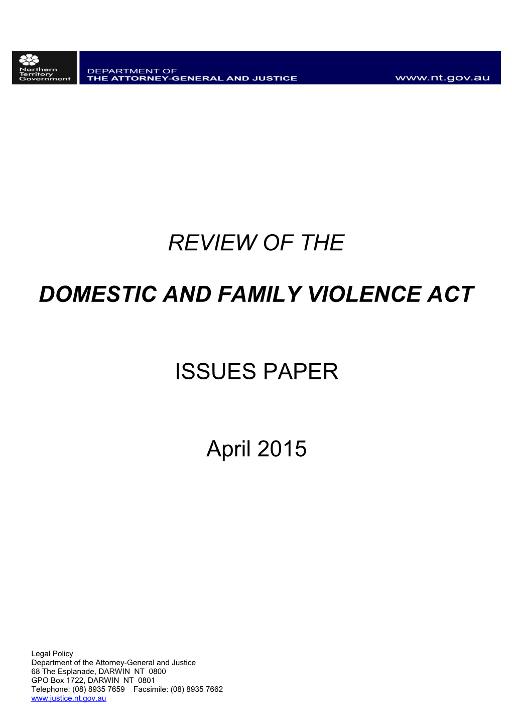 Issues Paper Review of the Domestic and Family Violence Act Page 1