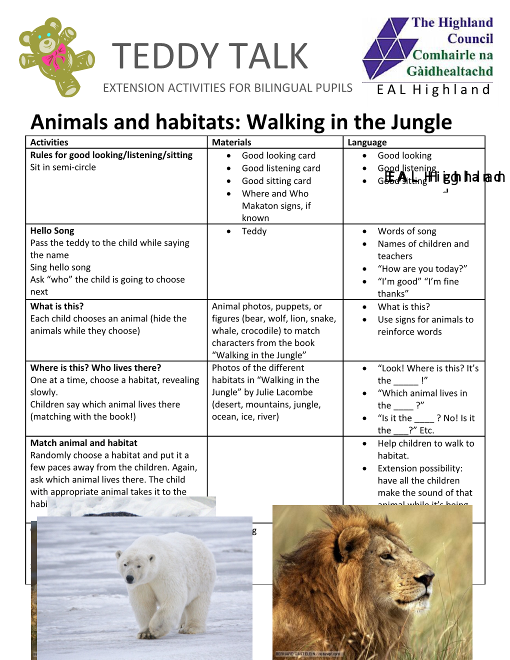 Animals and Habitats: Walking in the Jungle