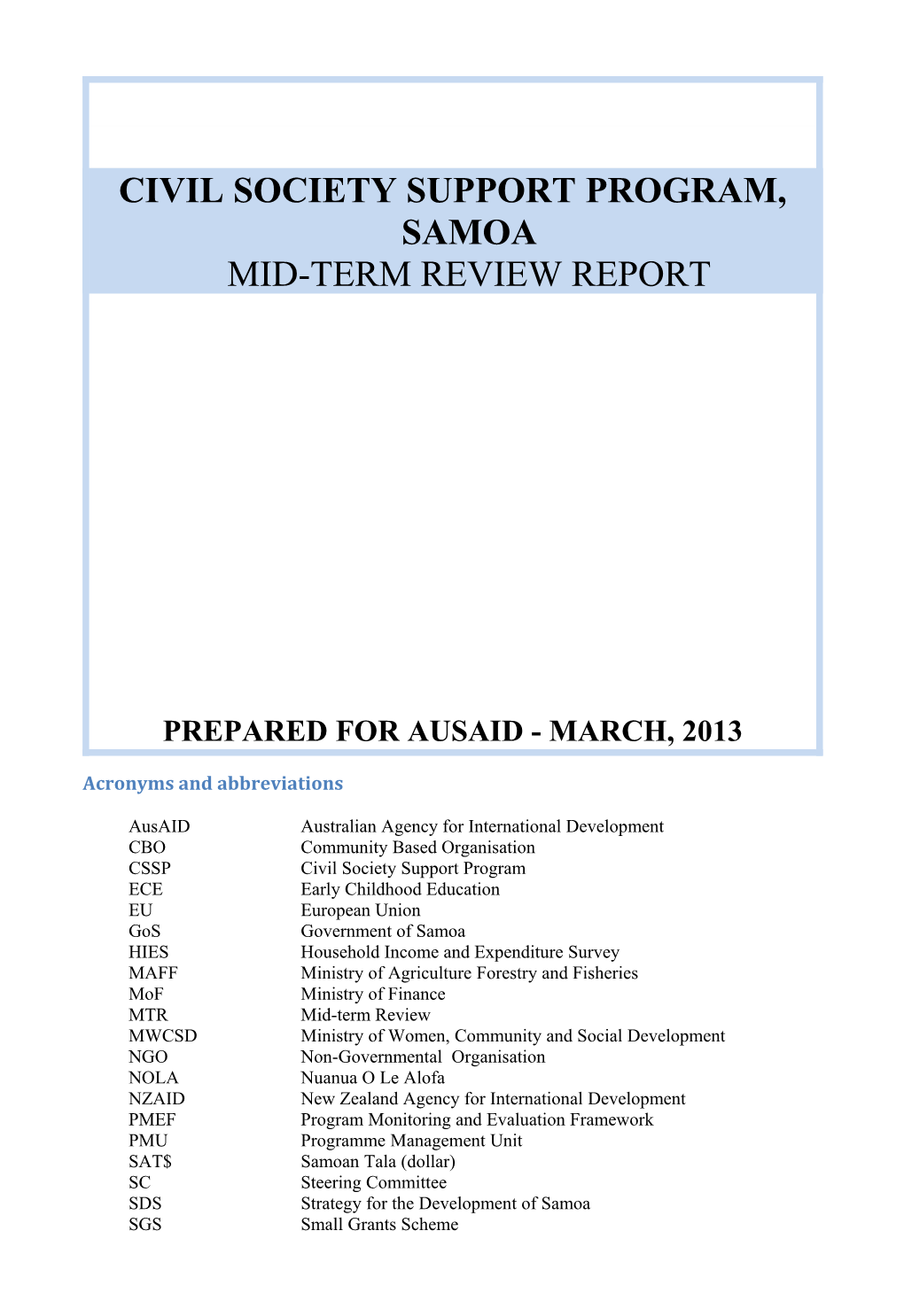 Civil Society Support Program, Samoamid-Term Review Report