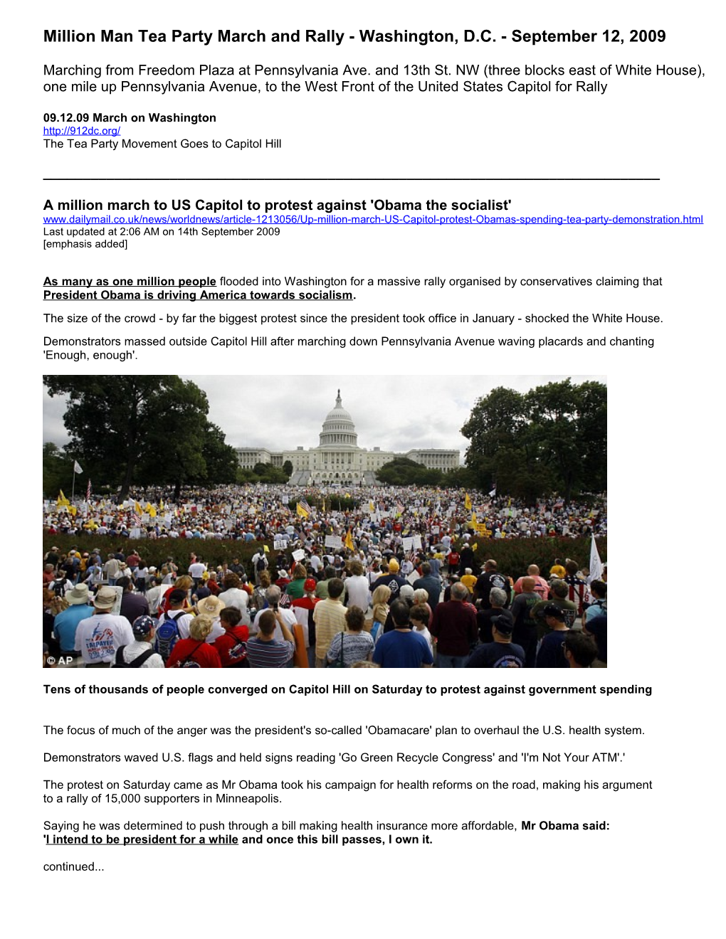 Million Man Tea Party March and Rally - Washington, D