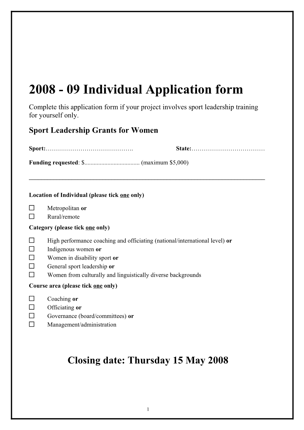2008- 09Individual Application Form