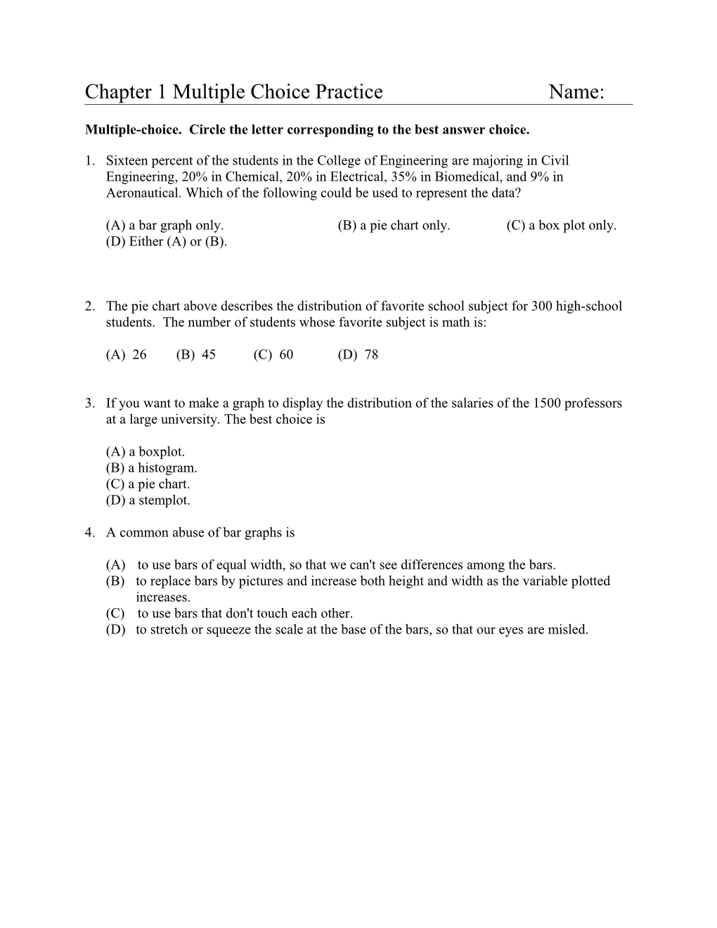 Multiple-Choice. Circle the Letter Corresponding to the Best Answer Choice