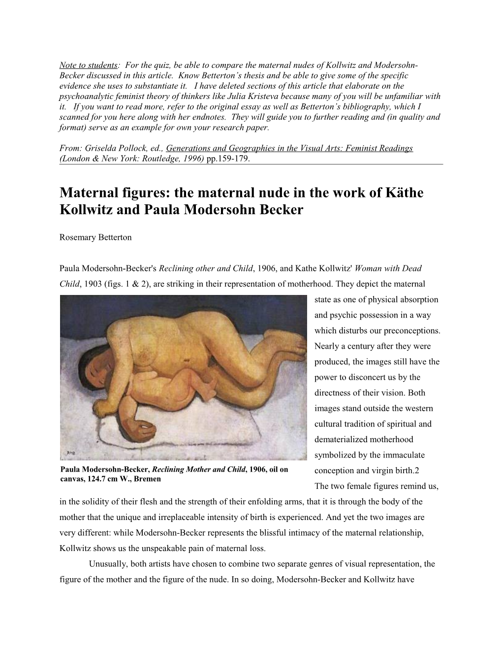 Maternal Figures: the Maternal Nude in the Work of Käthe Kollwitz and Paula Modersohn Becker