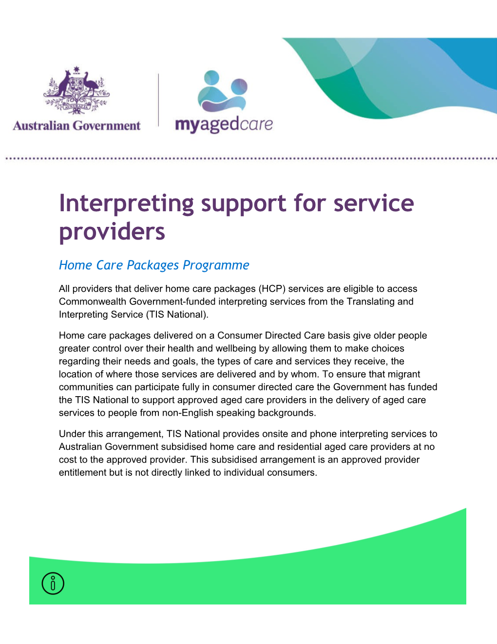 Interpreting Support for Service Providers Fact Sheet