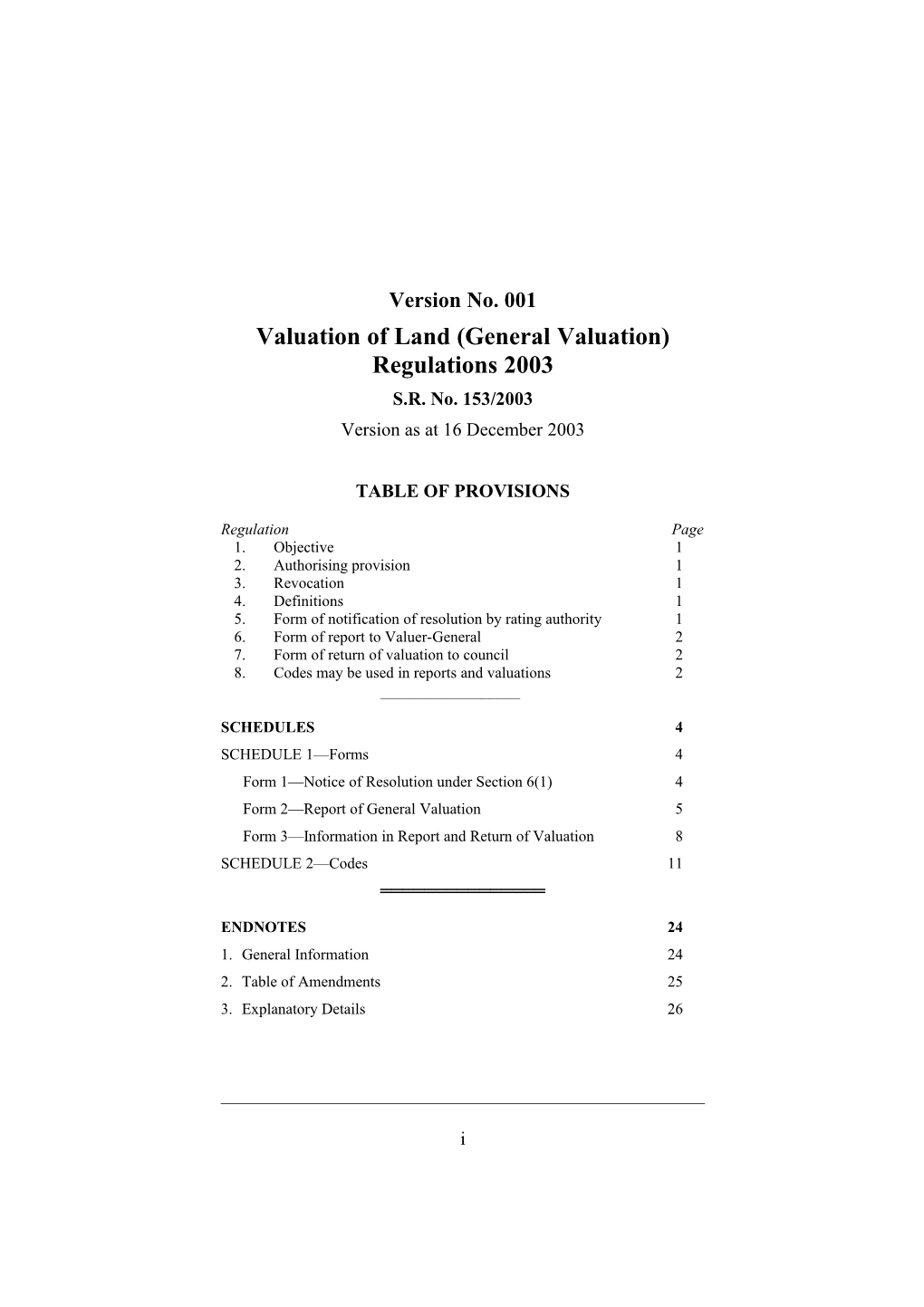 Valuation of Land (General Valuation) Regulations 2003