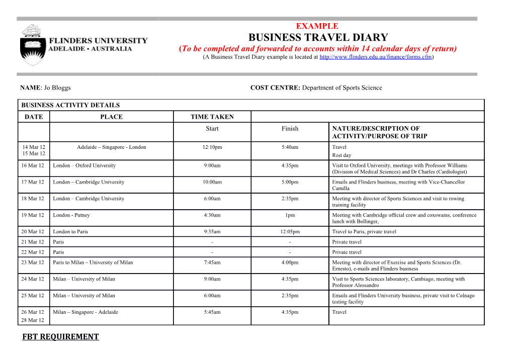 Travel Diary Should Be Completed Under the Following Circumstances