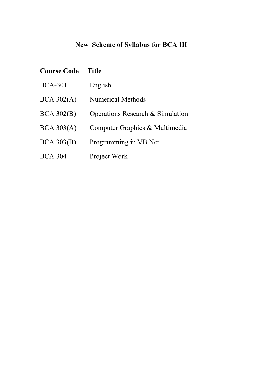 Syllabus of BCA III