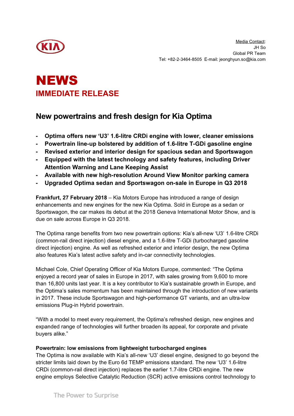New Powertrains and Fresh Designfor Kia Optima