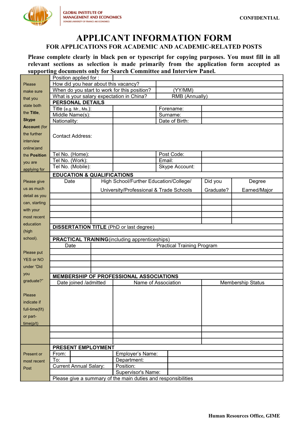 Applicant Information Form