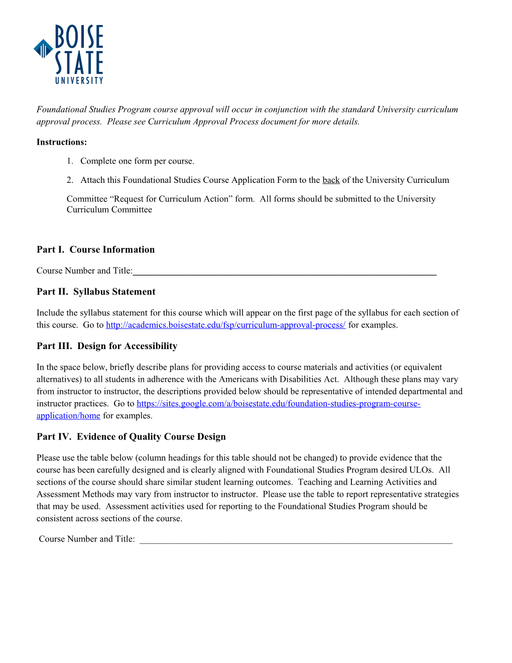 1. Complete One Form Per Course