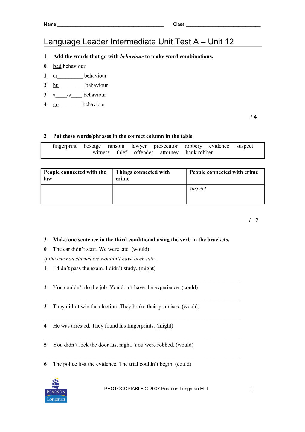 1 Add the Words That Go with Behaviour to Make Word Combinations