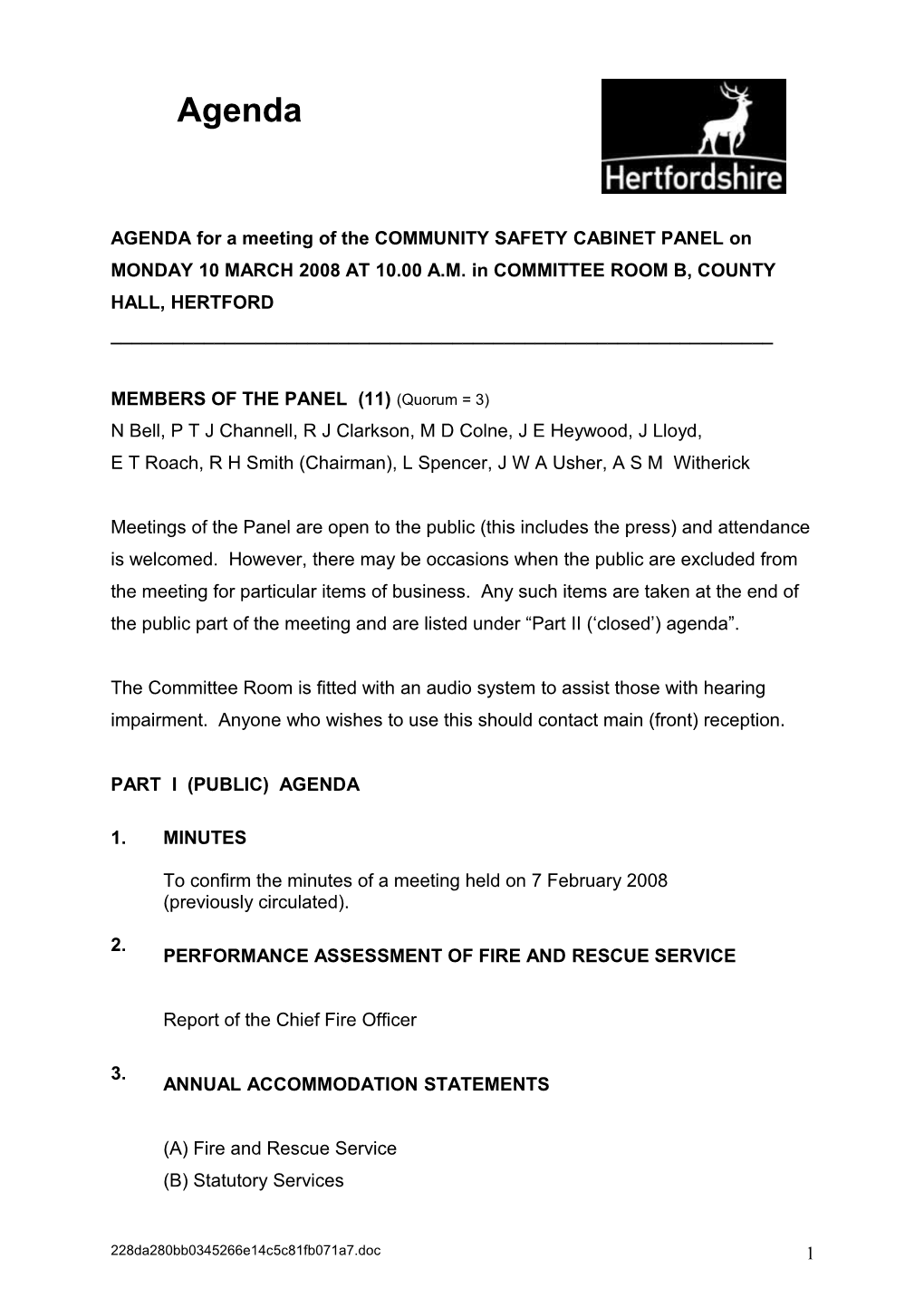AGENDA for a Meeting of the COMMUNITY SAFETY CABINET Panelon