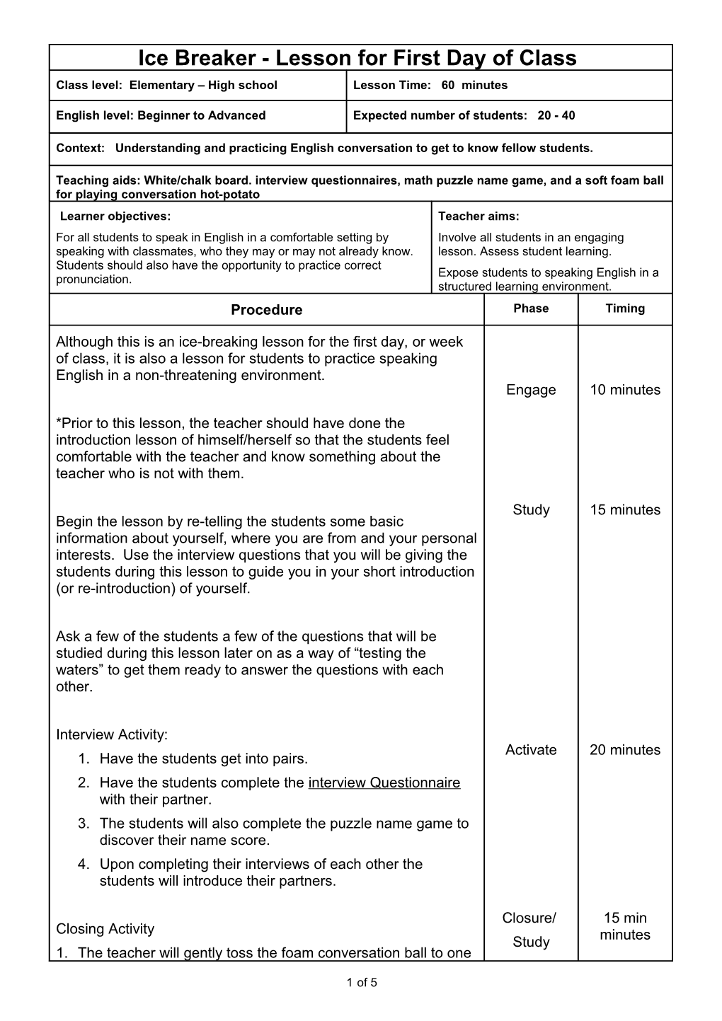 Student Questionnaire