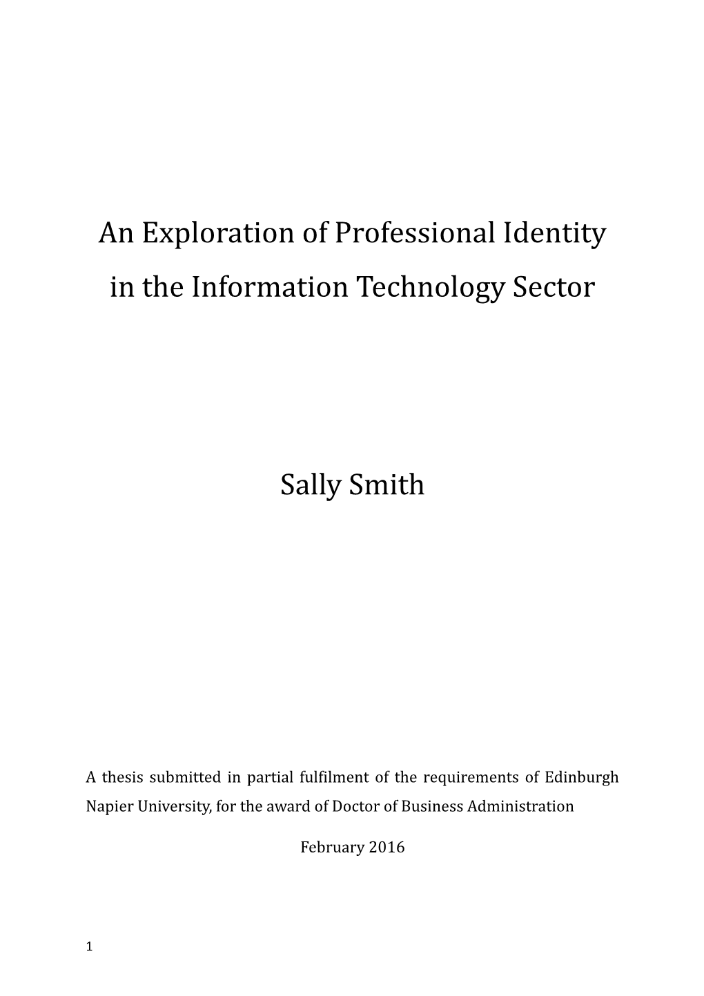 An Exploration of Professional Identity in the Information Technology Sector