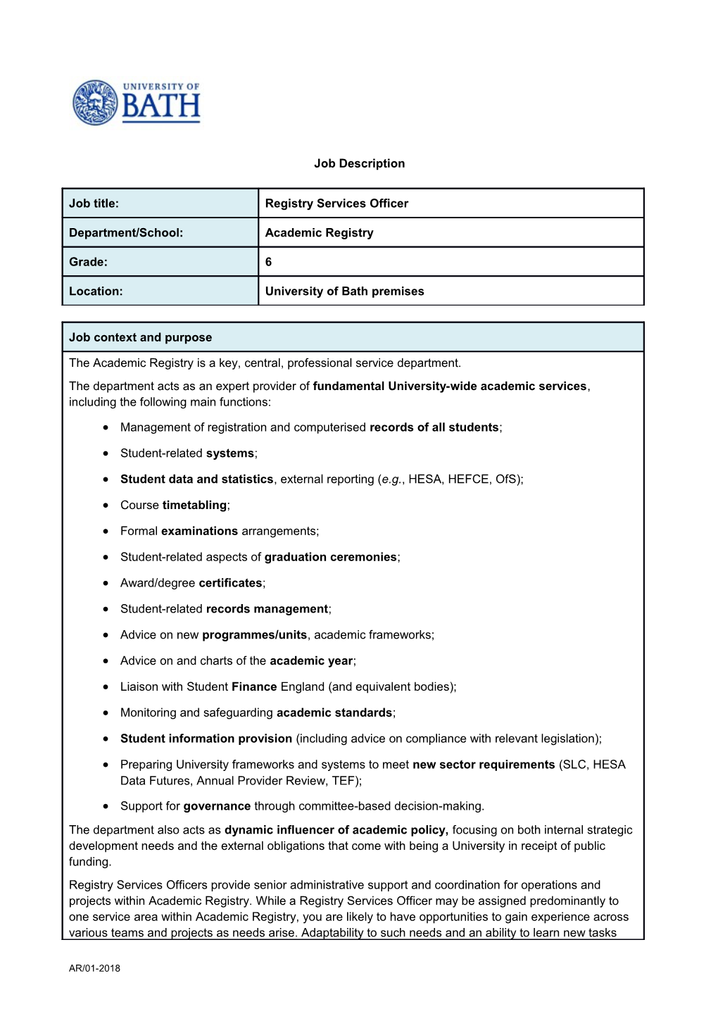 Registry Services Officer - Job Description