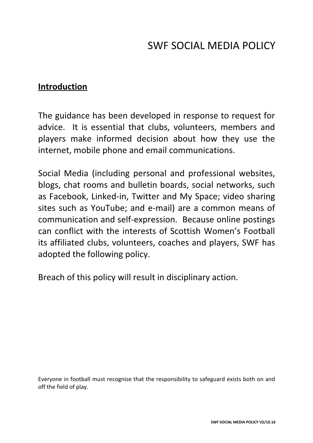 Swf Social Media Policy