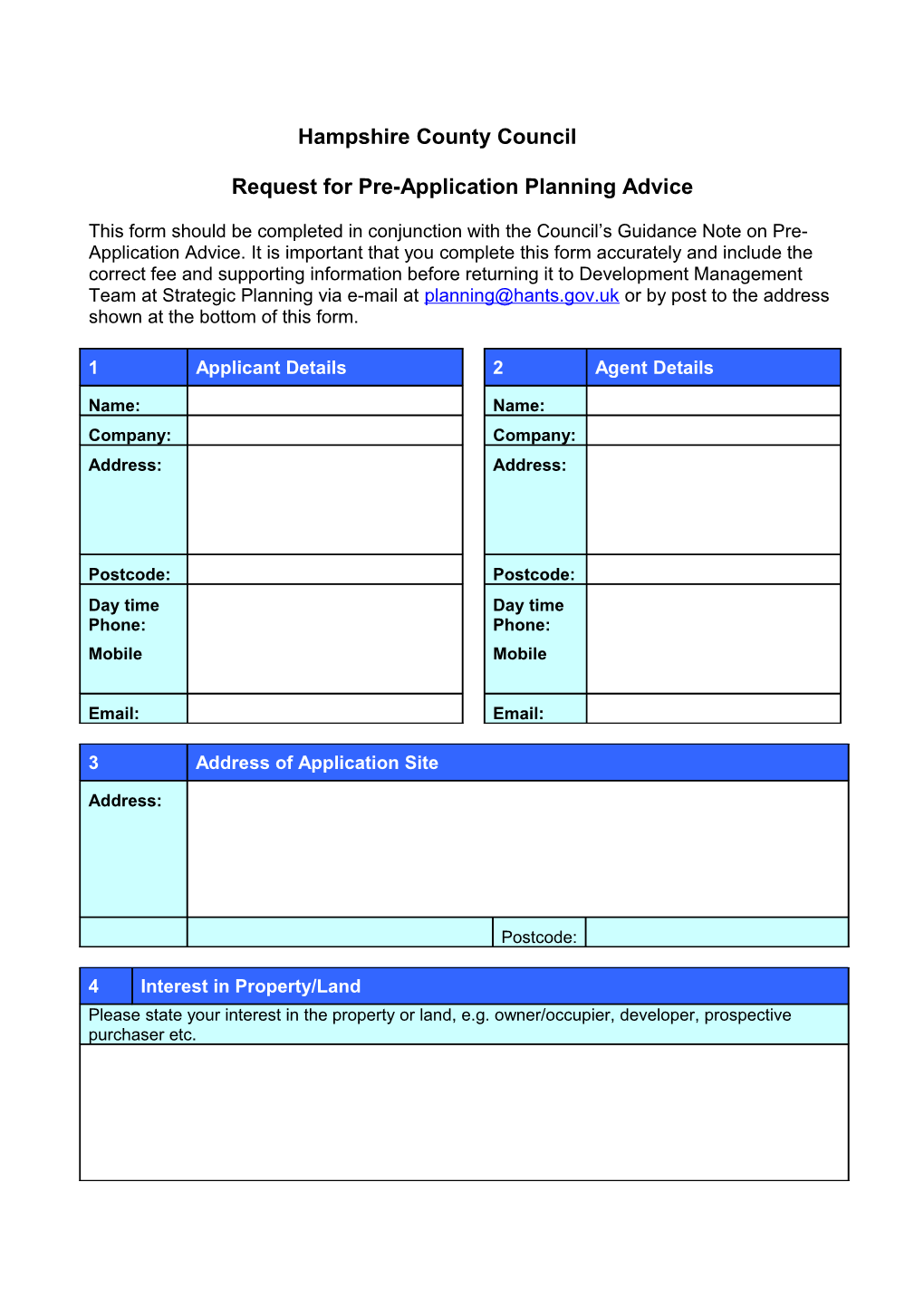 Request for Pre-Application Planning Advice