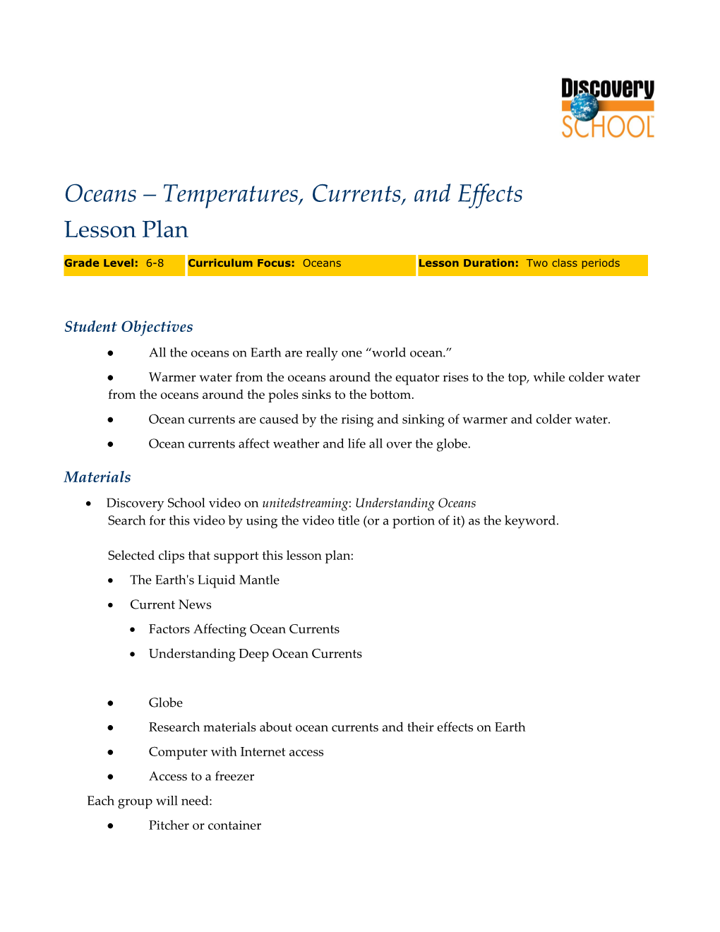 Oceans Temperatures, Currents, and Effects