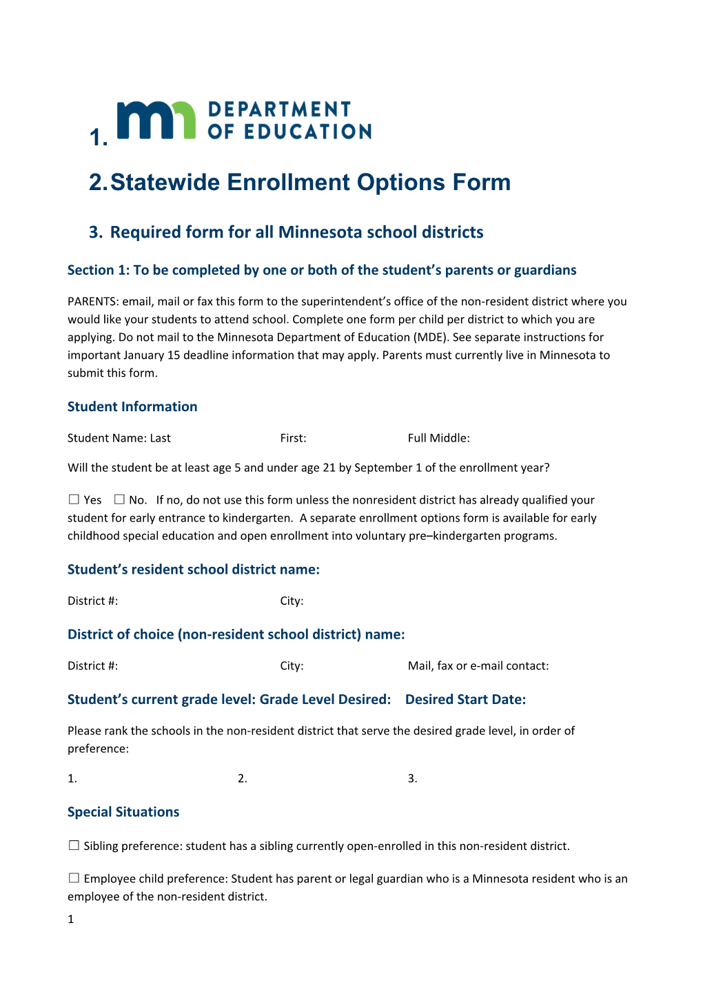 Required Form for All Minnesota School Districts