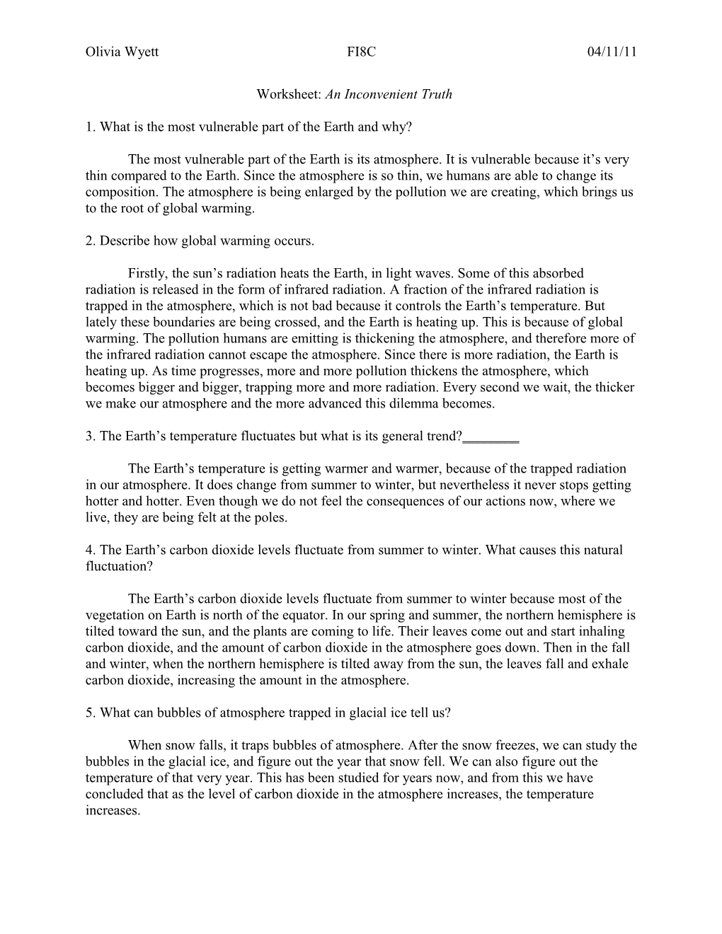 An Inconvenient Truth Worksheet