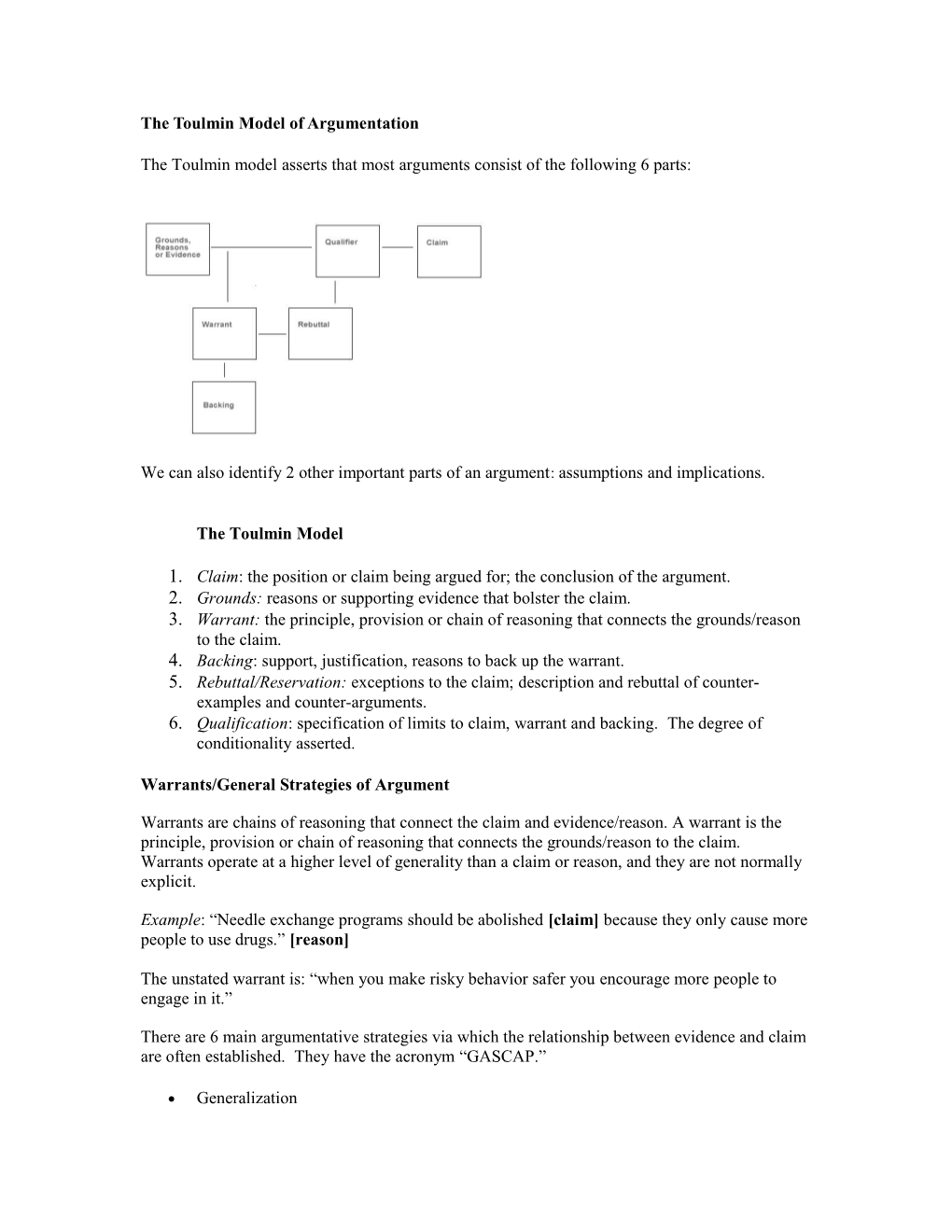 The Toulmin Model of Argumentation