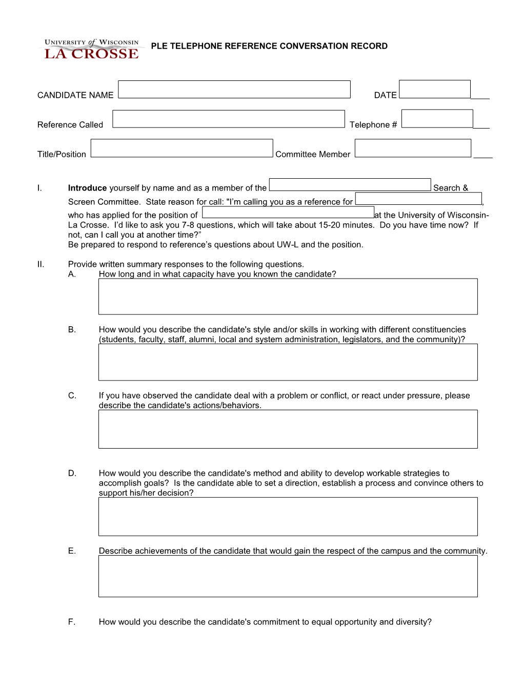 Sample Telephone Reference Conversation Record