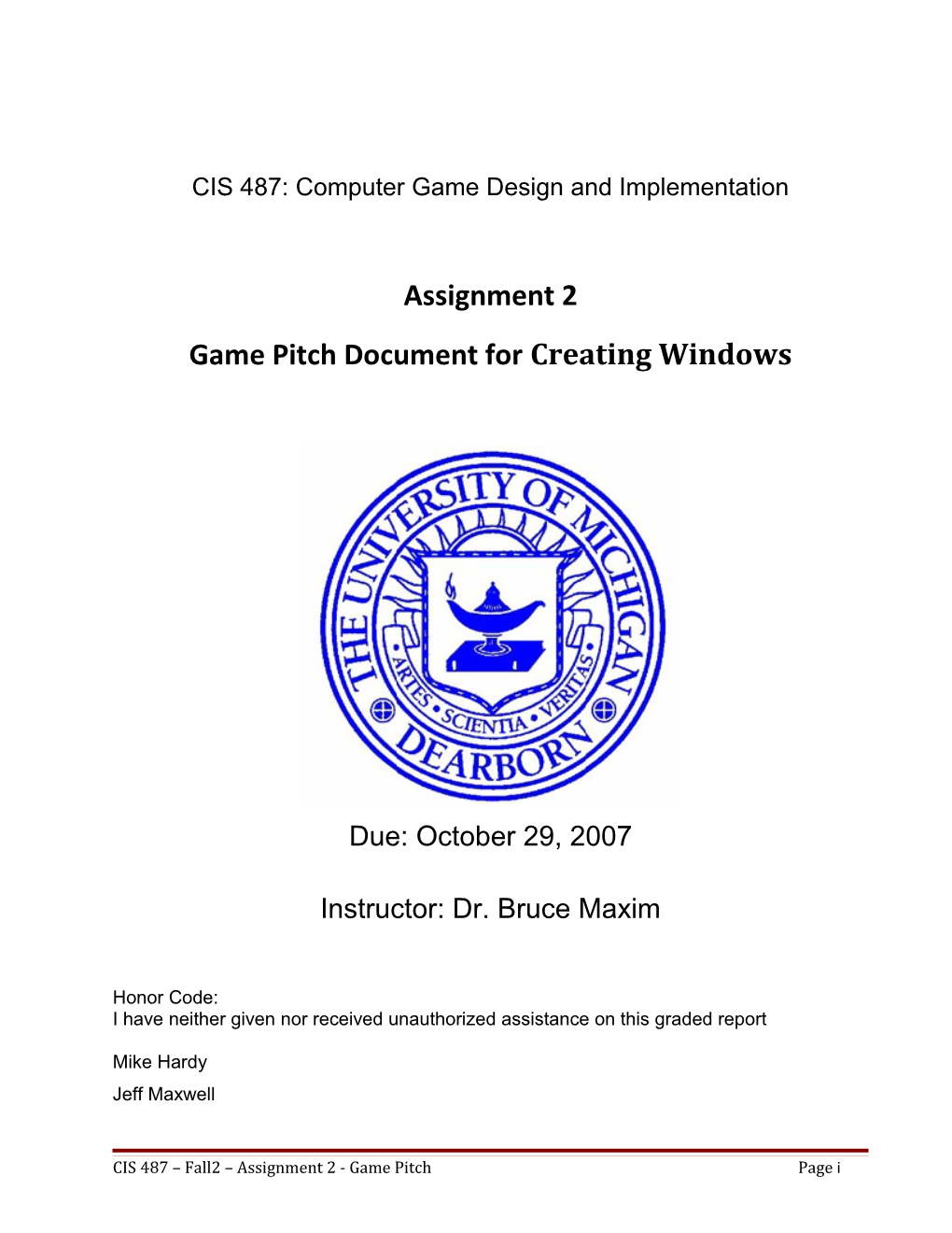 Game Pitch Documentfor Creating Windows