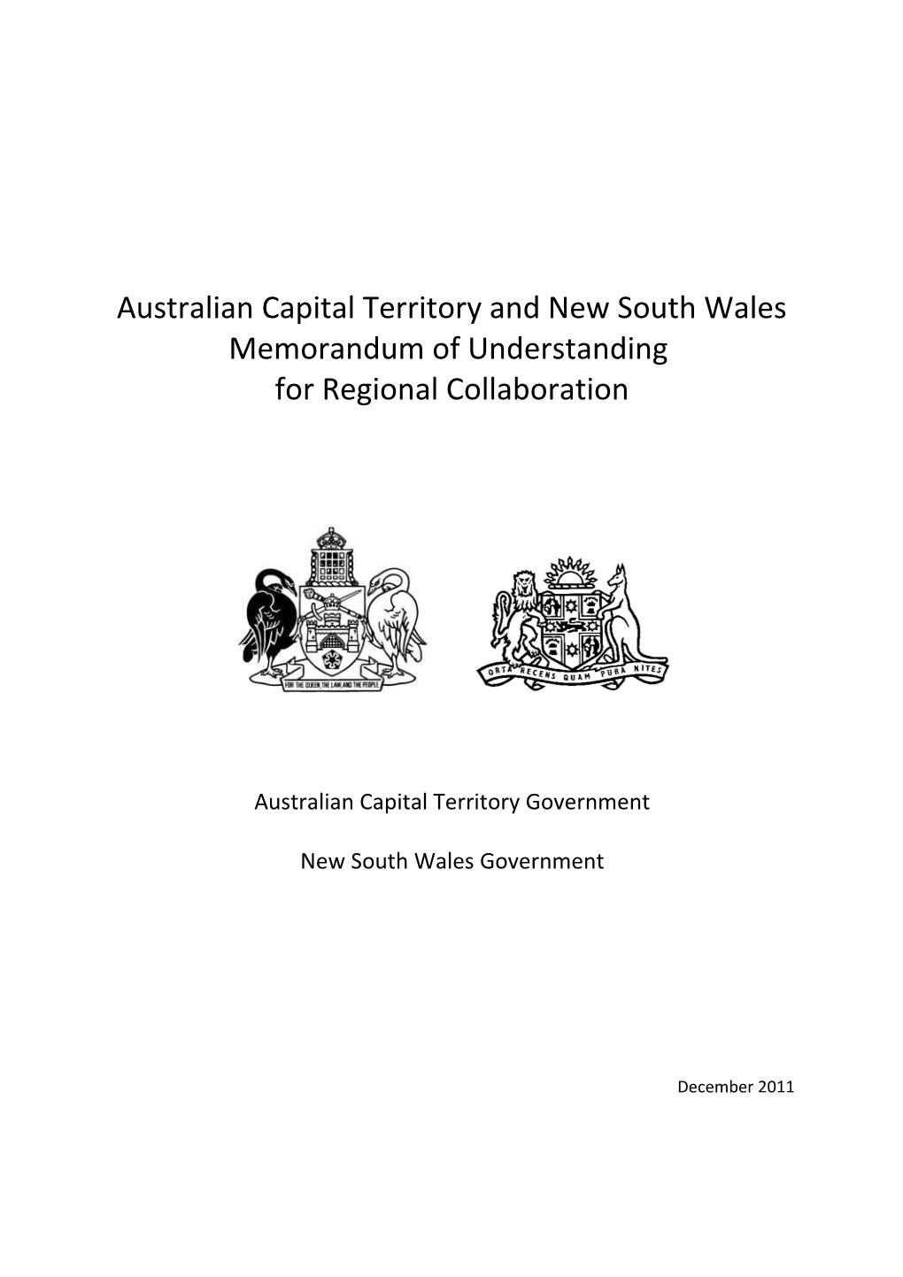 ACT-NSW Memorandum of Understanding on Regional Collaboration