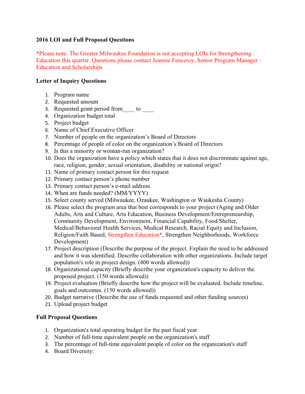 2016 LOI and Full Proposal Questions