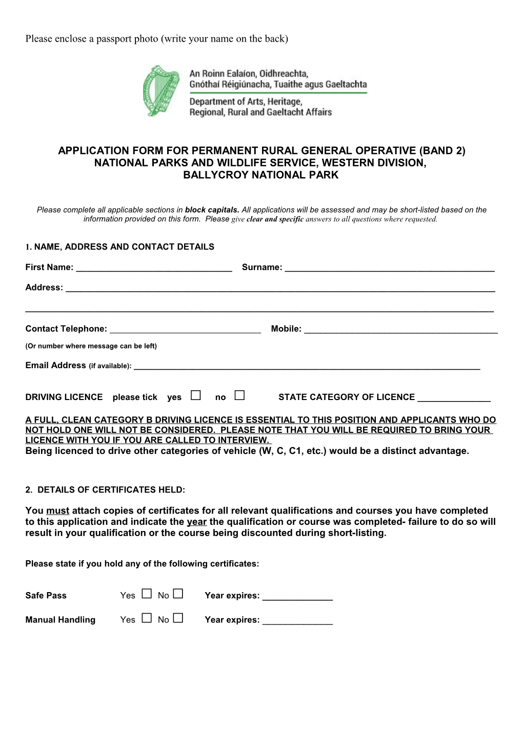 Application Form for Permanent Rural General Operative(Band 2)