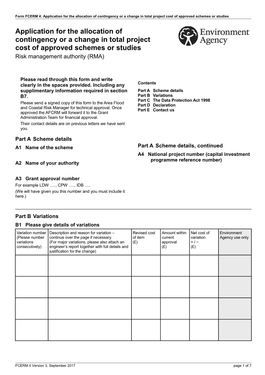 Application for the Allocation of Contingency Or a Change in Total Project Cost of Approved