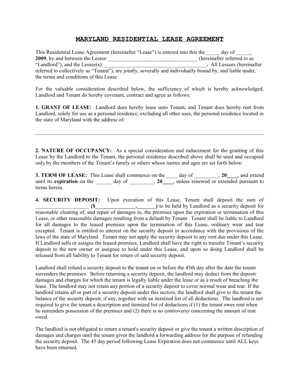 District of Columbia Residential Lease Agreement