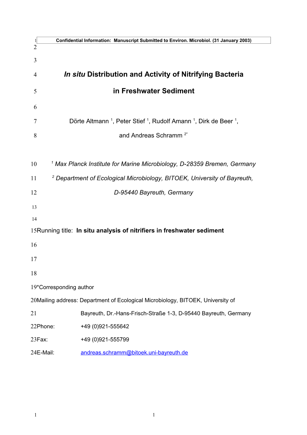 In Situ Distribution and Activity of Nitrifying Bacteria