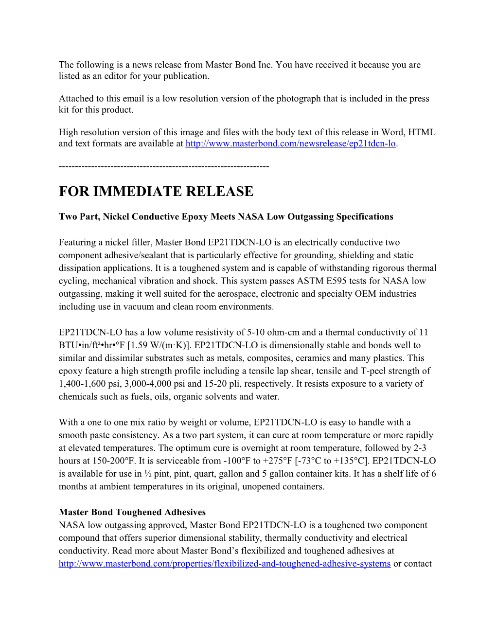 Two Part, Nickel Conductive Epoxy Meets NASA Low Outgassing Specifications