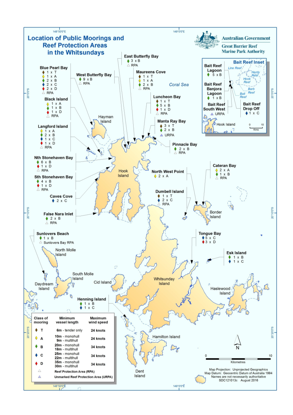 Whitsundays Public Moorings and Reef Protection Area Map and Coordinates