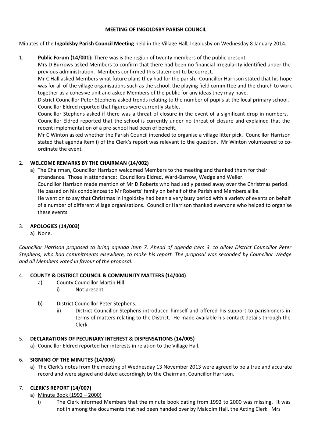 Meeting of Ingoldsby Parish Council