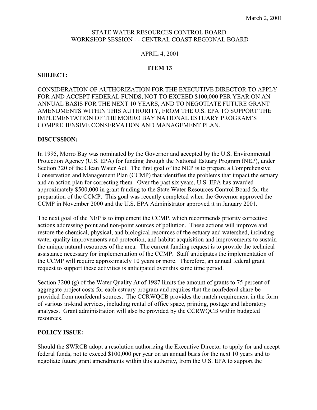 Grant/Morro Bay National Estuary Program