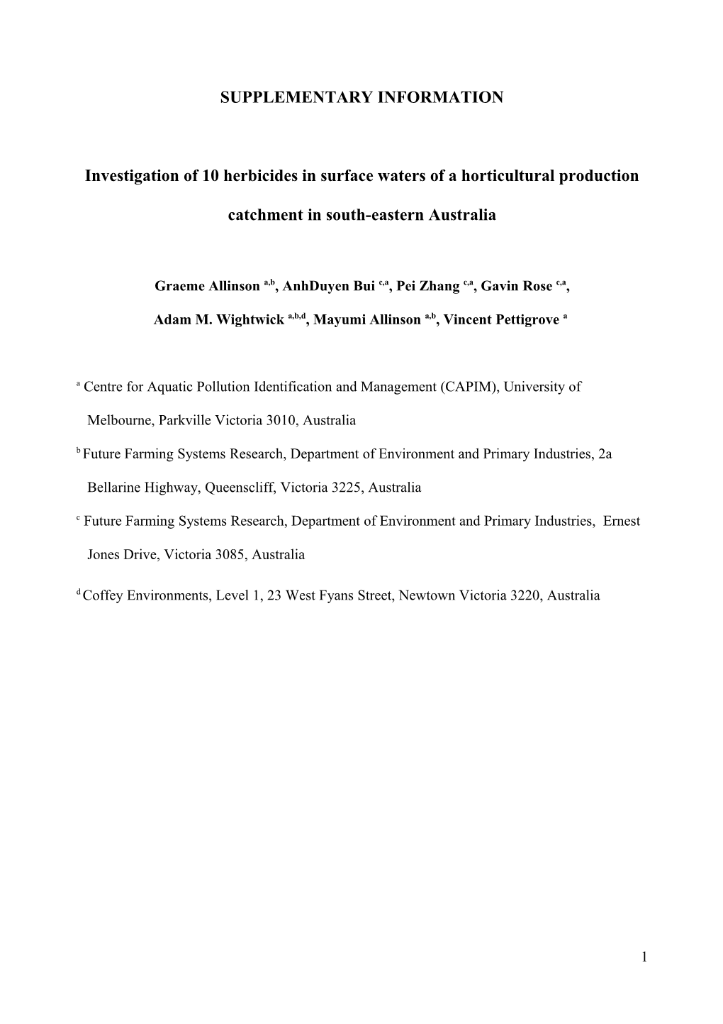 Presence of 25 Fungicides in Surface Waters of a Horticultural Production Catchment In