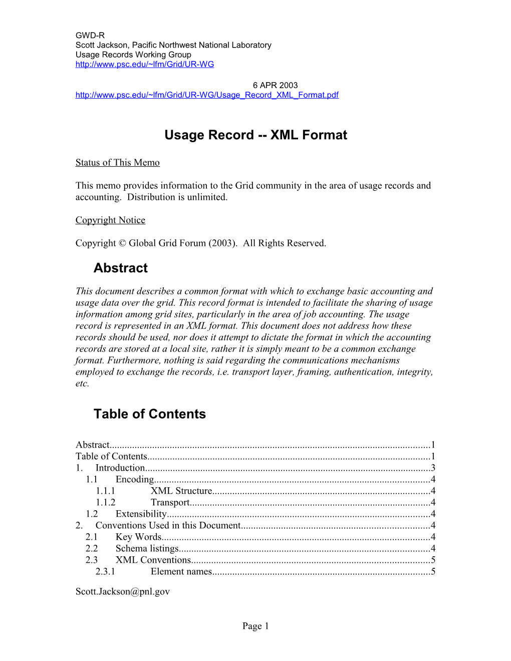 Usage Record XML Format