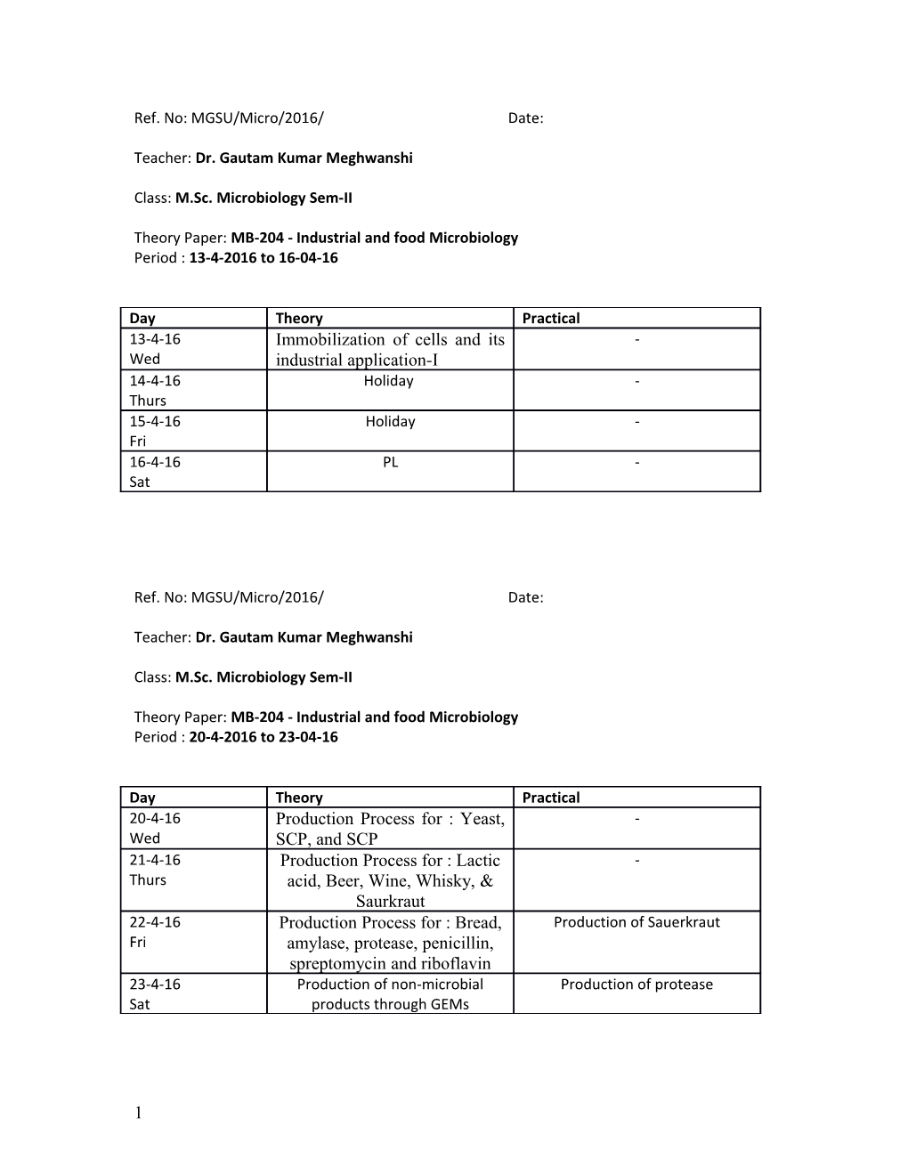 Ref. No: MGSU/Micro/2016/Date