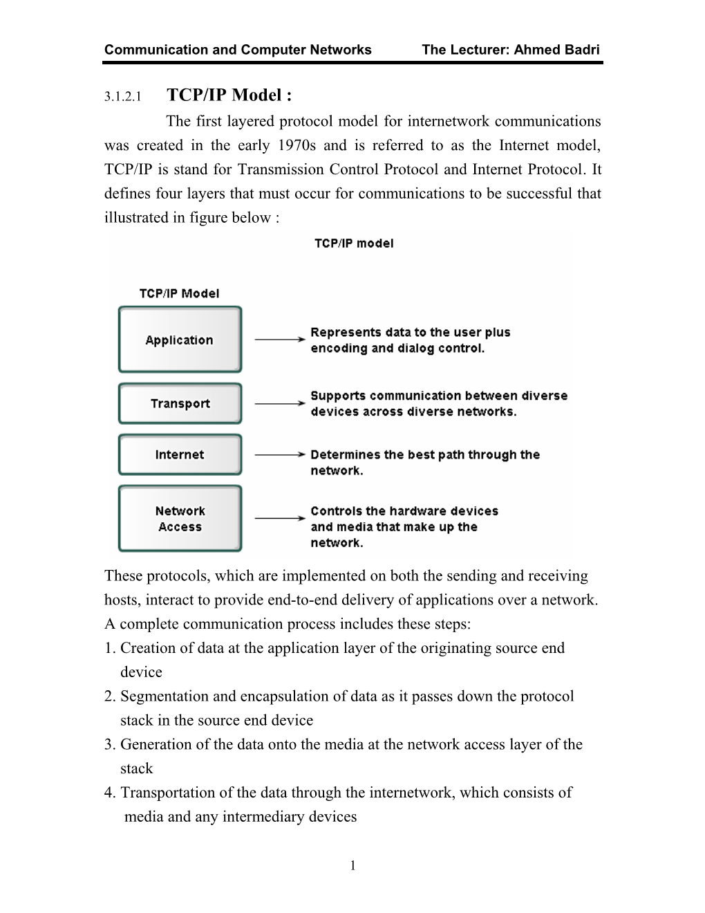 Communication and Computer Networks the Lecturer: Ahmed Badri s1