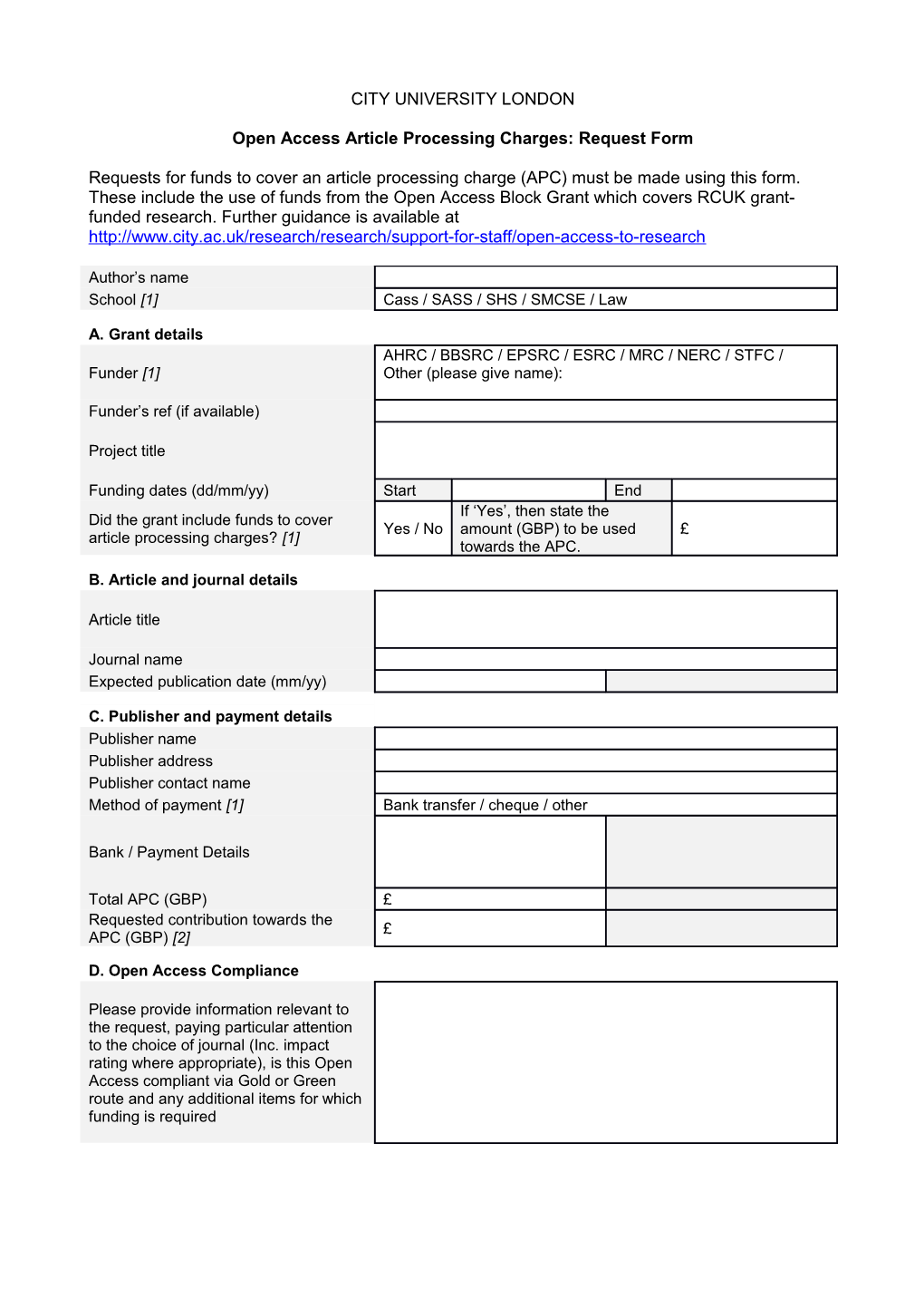 Open Access Article Processing Charges:Request Form