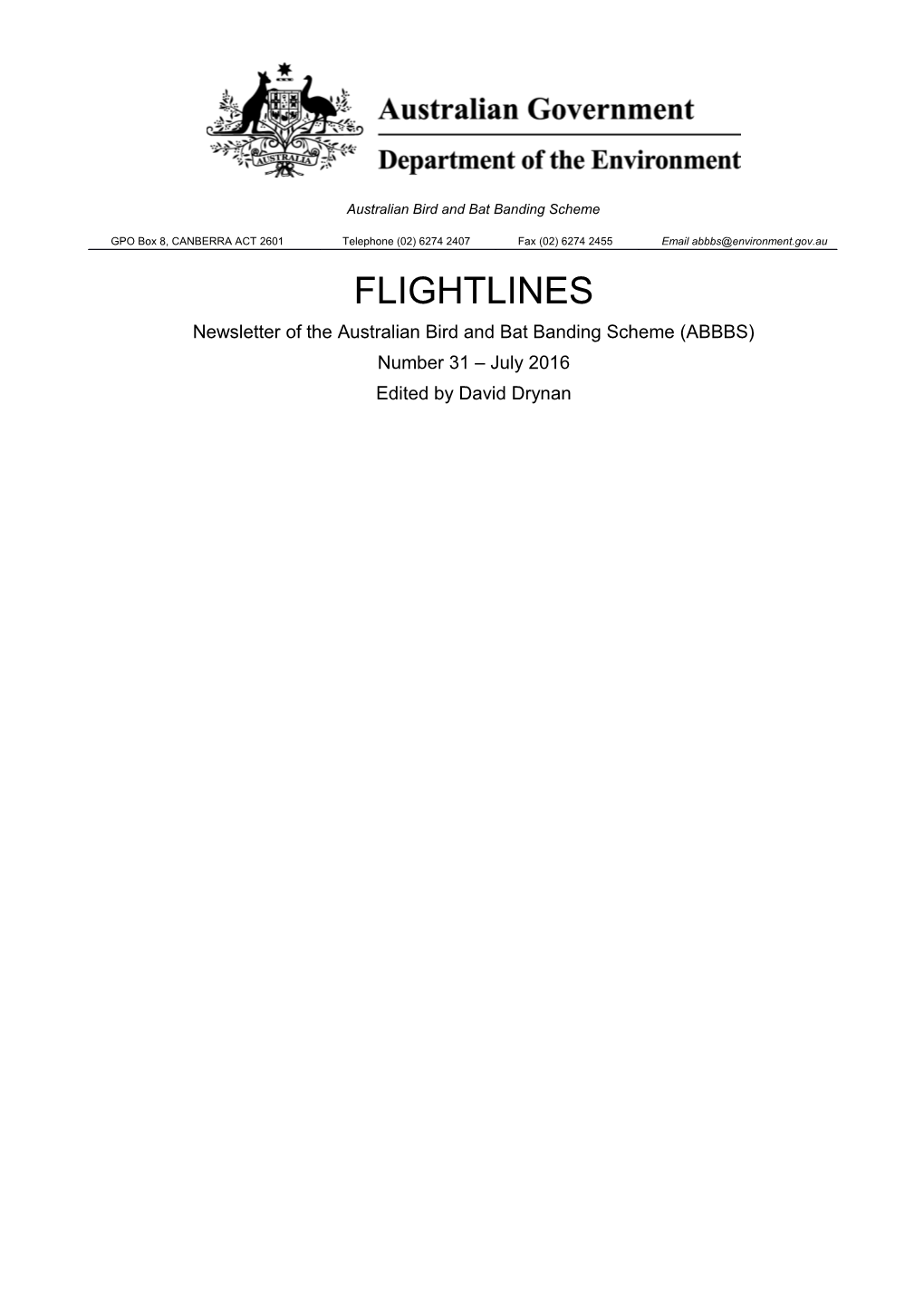 Flightlines: Newsletter of the Australian Bird and Bat Banding Scheme (ABBBS) - Number
