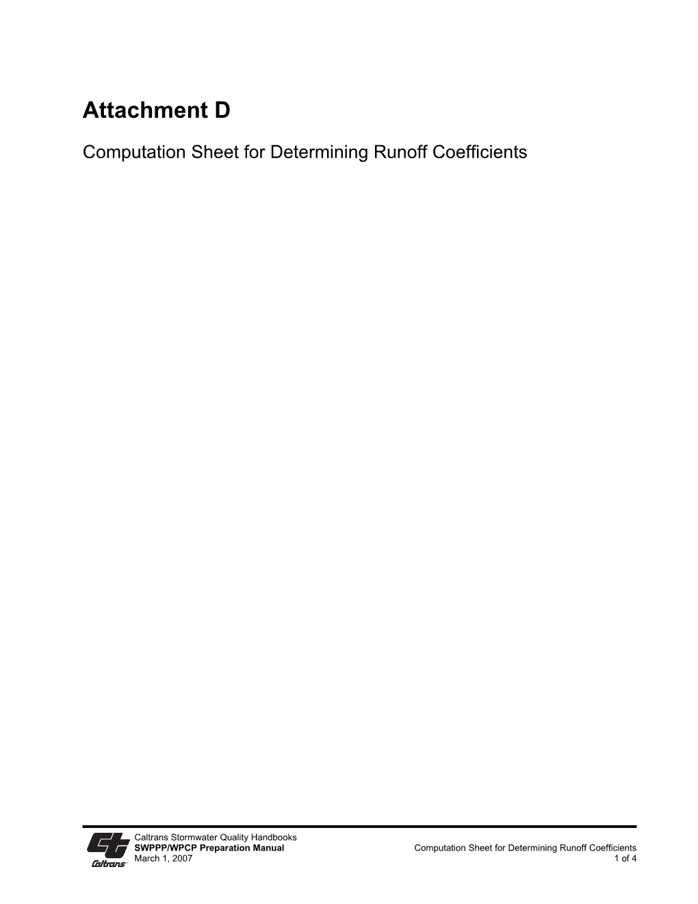 Computation Sheet for Determining Runoff Coefficients