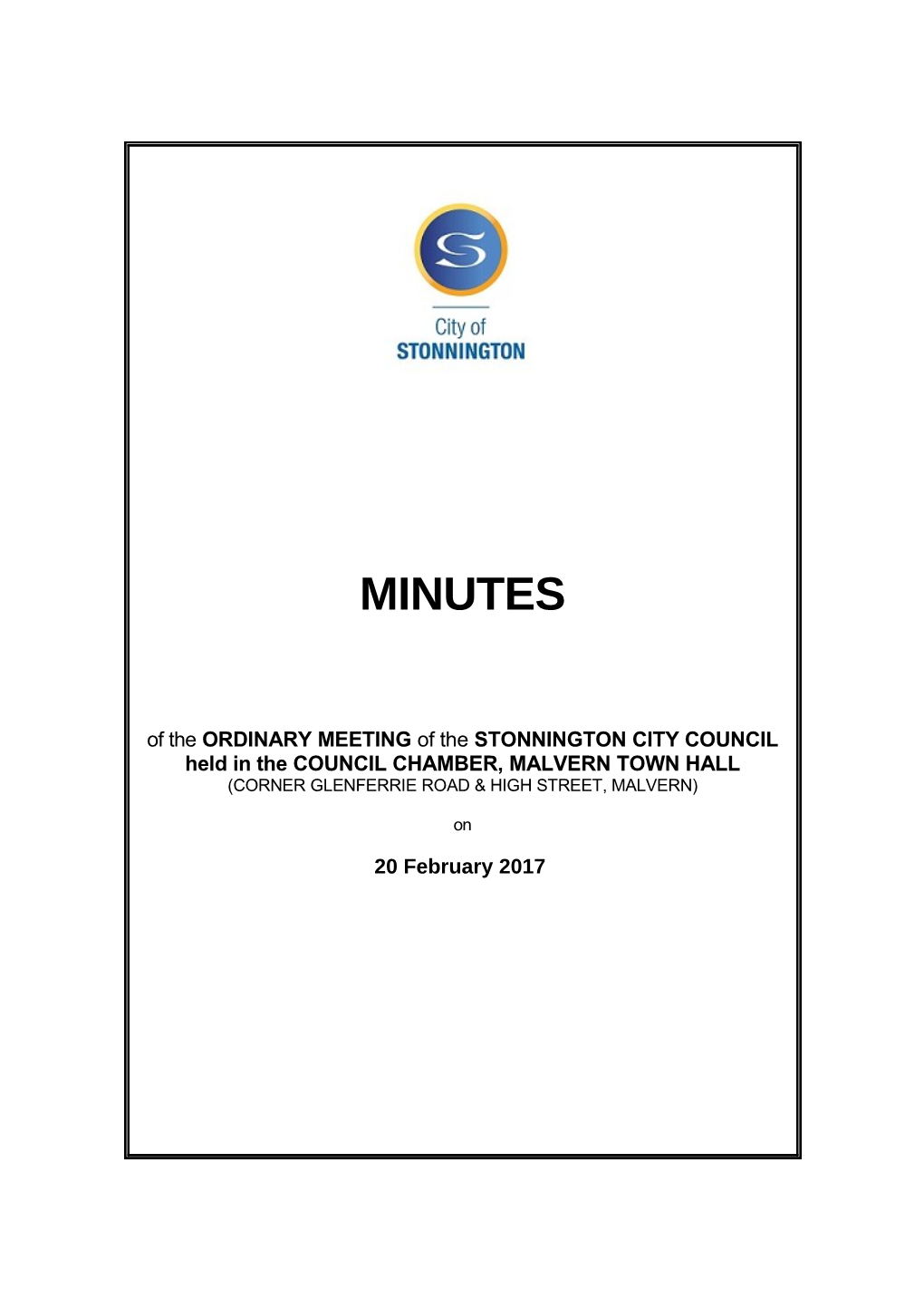 Minutes of Council Meeting - 20 February 2017