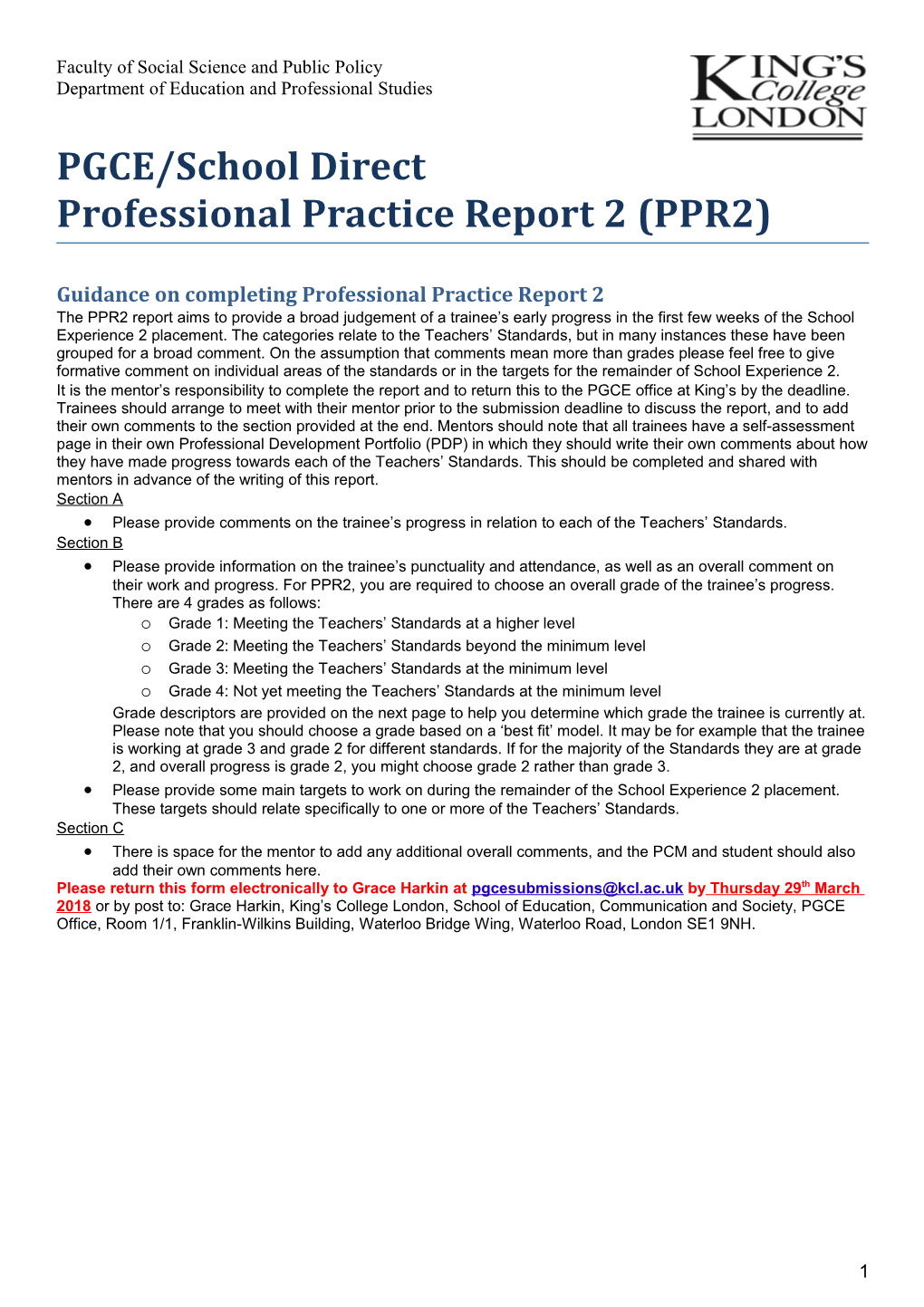 Guidance on Completing Professional Practice Report 2