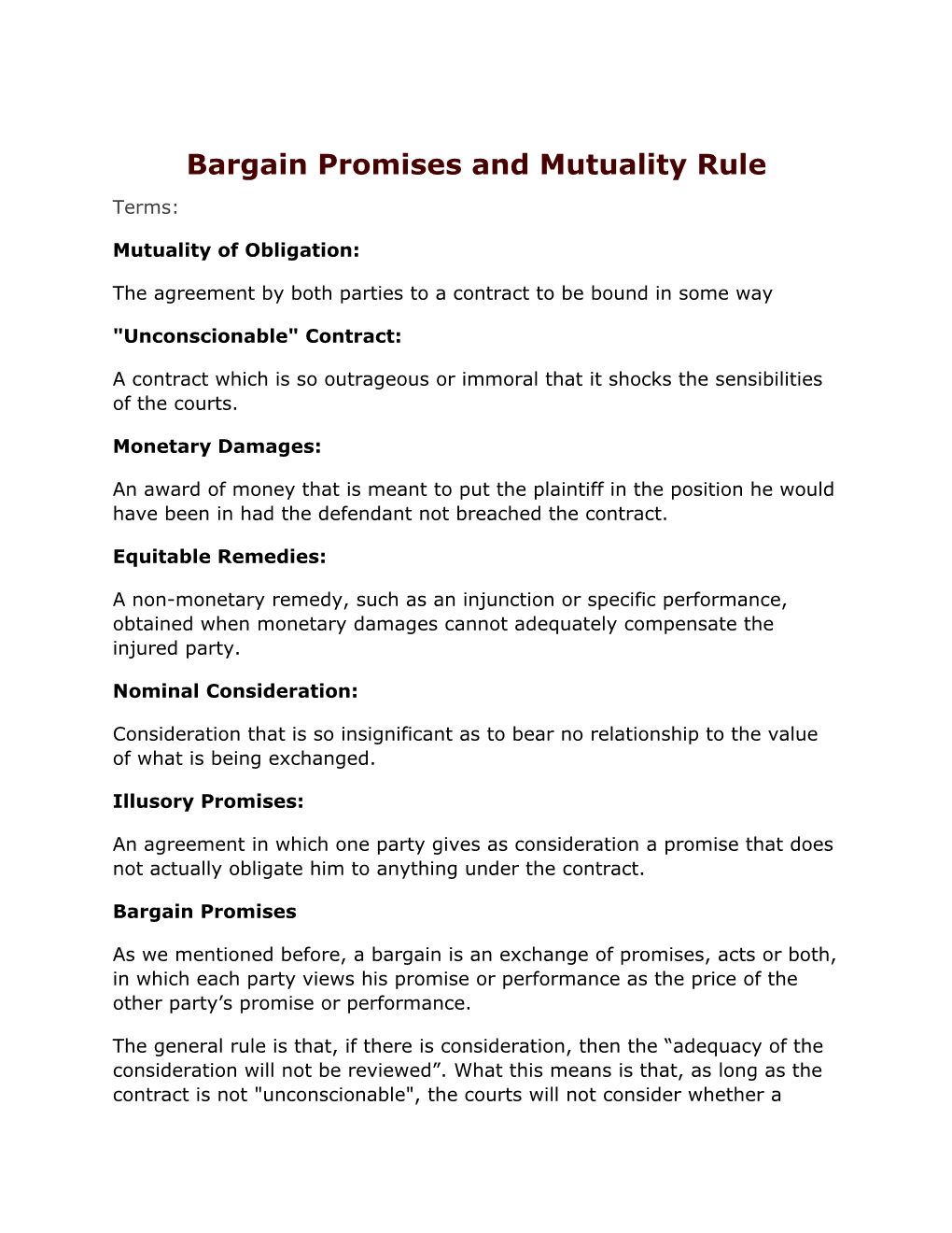 Bargain Promises and Mutuality Rule
