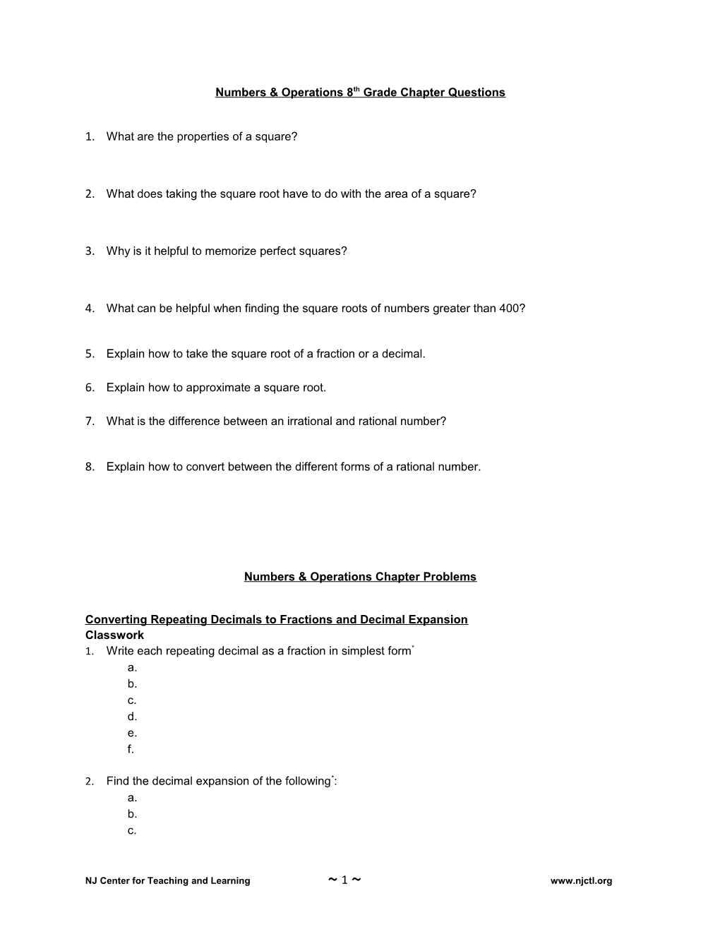 Numbers & Operations 8Th Grade Chapter Questions