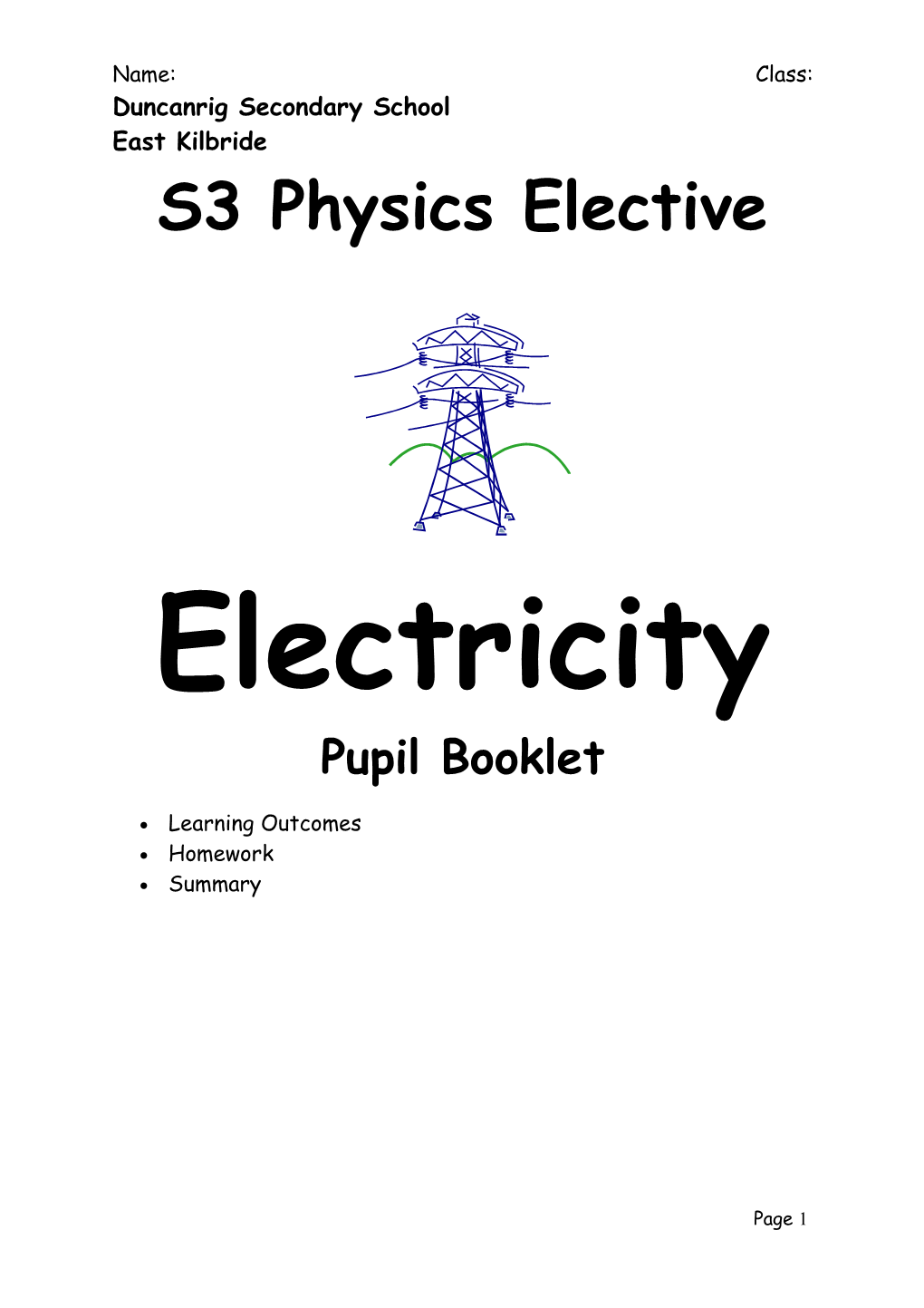 S3 PHYSICS Electiveelectricity Pupil Booklet