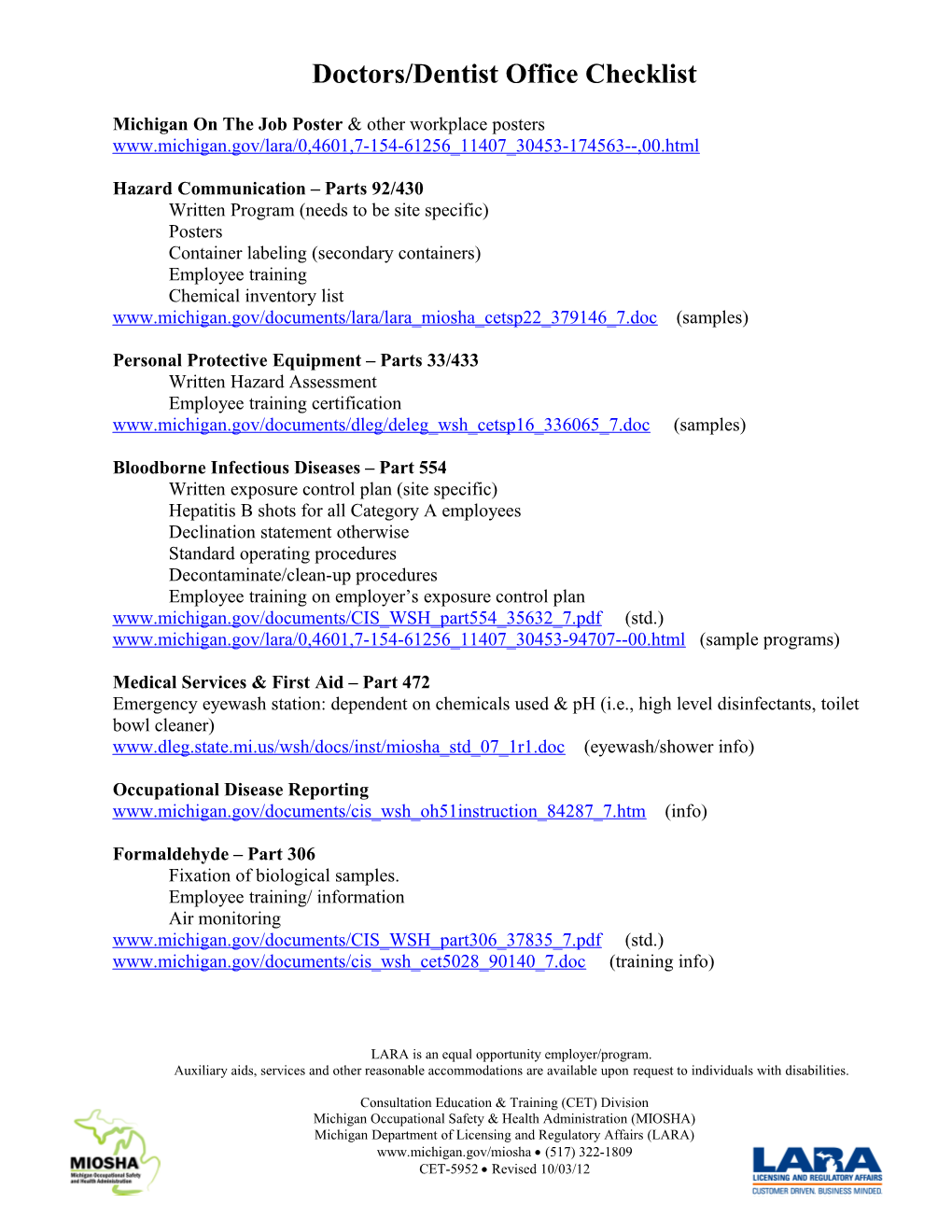 Doctors/Dentist Office MIOSHA Checklist s1